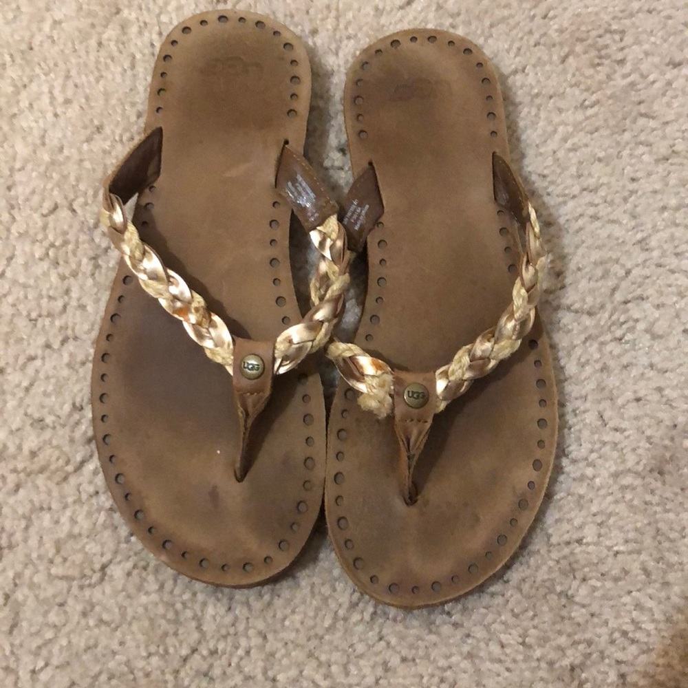 Ugg brown leather flip flops